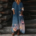thumbnail image 1 of Heisall 2026 Spring Summer Boho Floral Printed Linen Maxi Dress V Neck Batwing Sleeve Oversized Kaftan Dresses with Pockets, 1 of 7