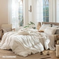 thumbnail image 6 of MooMee Striped Duvet Cover Set Twin 100% Washed Cotton Linen Like Textured Breathable 2-Piece (Almond Milk Grey& White Classic Stripes, 68"x90"), 6 of 7