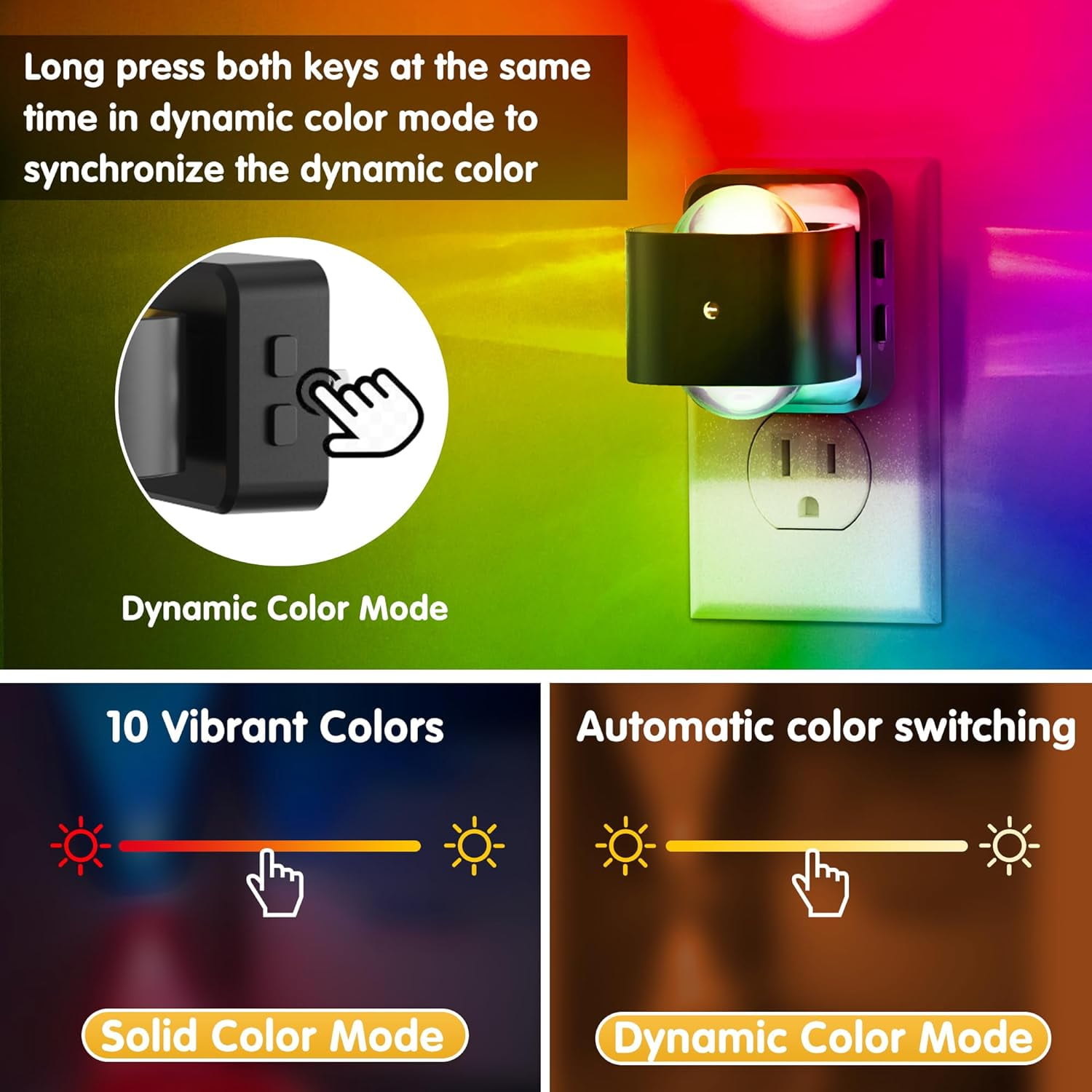 RGHJAR-Night Light Projector, Color Changing Night Light Plug into Wall, Dusk to Dawn Sensor, Rotating Nightlight, RGB Ambient Lighting for Bathroom, Gaming Room, Gifts,1 Pack