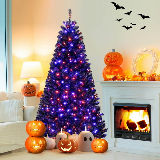 Costway 7 FT Halloween Tree Artificial Decoration Tree with 1040 Branch Tips 6 Lighting Modes