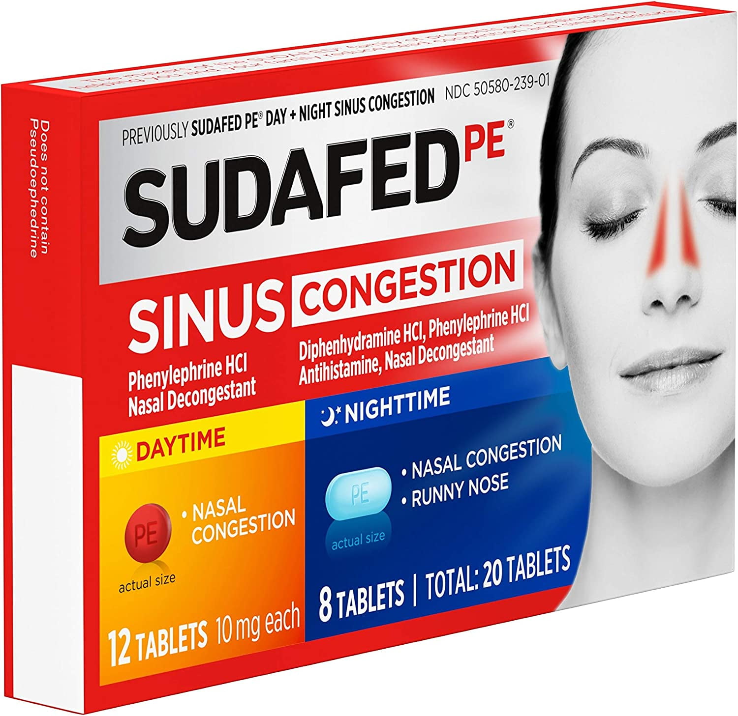 Sudafed PE Day and Night Sinus Congestion Tablets, 20 Ea, 6 Pack