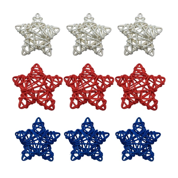 Patriotic Wicker Rattan Stars 4th of July Decorations 9-Pack Red White Blue Star Bowl Fillers for Memorial Day Independence Day Home Party Decor