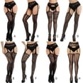 thumbnail image 2 of Black Lace Stockings Simple Sexies Anti-slip Garter Belt Stockings Thigh High Stockings for Women, 2 of 10