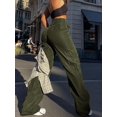 thumbnail image 2 of Women's Solid Color Straight-HiLoose Casual Pocket Cargo Pants, 2 of 4