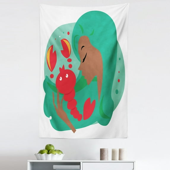 Zodiac Scorpio Tapestry, Colorful Portrait of a Woman Holding a Scorpion Cartoon Doodle Illustration, Fabric Wall Hanging Decor for Bedroom Living Room Dorm, 5 Sizes, Multicolor, by Ambesonne