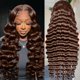 thumbnail image 2 of Peluca XNJ de cabello humano holgado, ondulado profundo, marrón chocolate, 66 cm, 2 of 7