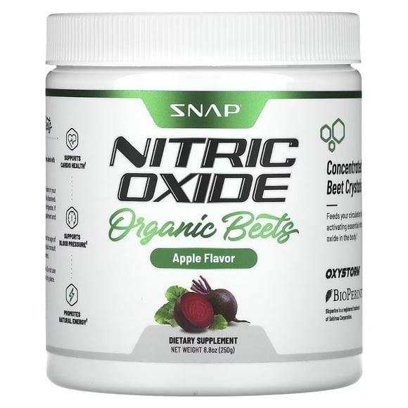 SNAP SUPPLEMENTS Polvo de remolacha orgánica  superalimento de óxido nítrico con remolacha, sabor manzana