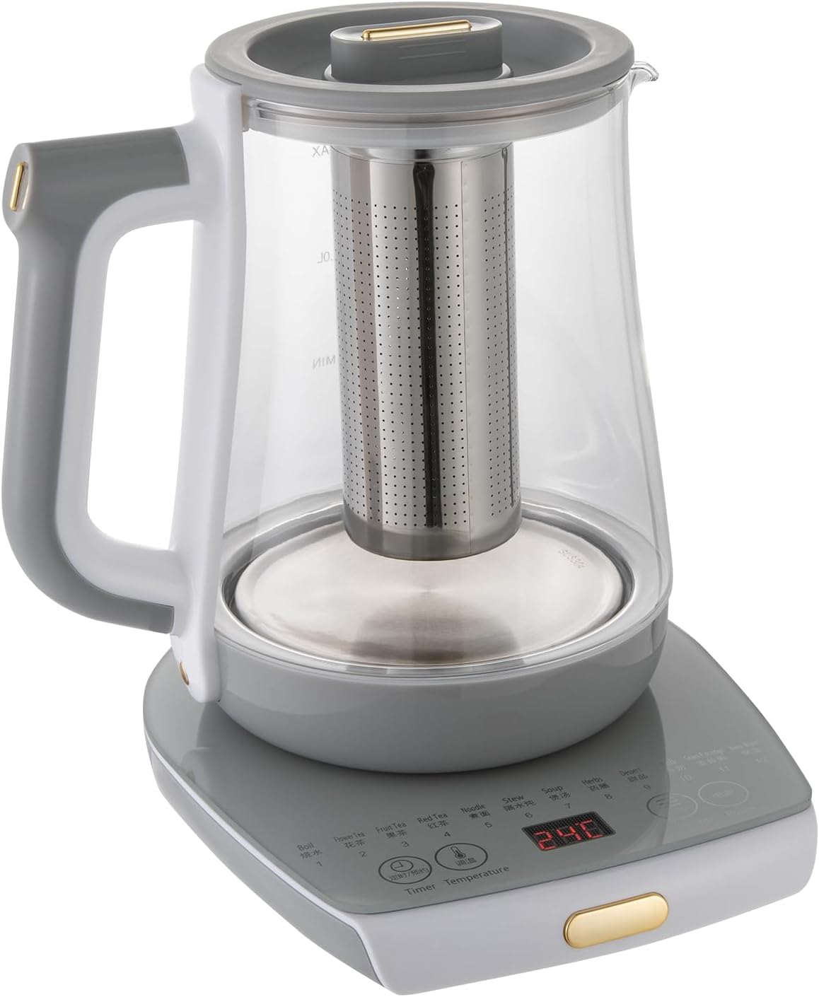 Elegant Clear Glass Kettle,Stainless Steel 1.8L Tea Maker Water Boiler, Multifunctional Electric Kettle Teapot Egg Boiler Soup Cooker with Strainer and Egg Holder
