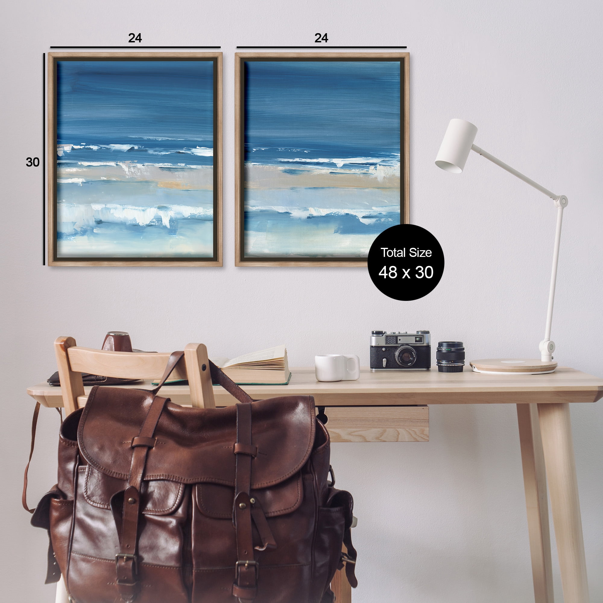 Stupell Industries Crashing Beach Wave Shore Nature Painting Brown Floater Framed Canvas Art Print Wall Art, 25 x 31, Set of 2