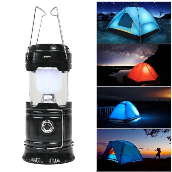 Solar Folding Camping Lantern Lightweight Waterproof Portable LED Emergency Light Flashlight with Hook