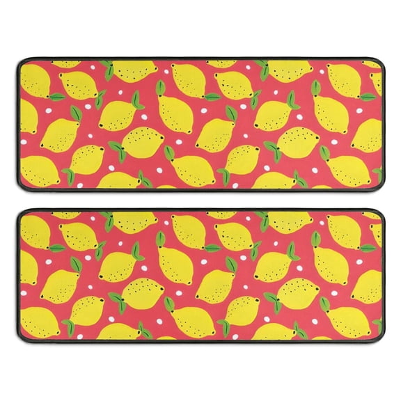 Kitchen Rugs Sets Of 2,Yellow Lemon Fruit Dots Red Pattern Anti Fatigue Kitchen Mat Rugs Non Slip Washable,Decorative Kitchen Floor Mats for Kitchen,Sink,Laundry,17"x47" 17"x47"