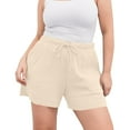 thumbnail image 5 of Htigea Clearance Women's Casual Linen Shorts Comfy Elastic Waist Summer Lightweight Wide Leg Shorts with Pockets Today Deals Beige,M, 5 of 7