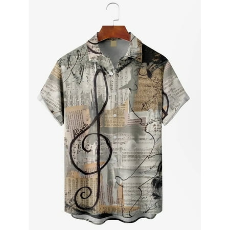 

MLFU Youth Adult Music and Arts Festival Casual Short Sleeve Hawaiian Shirt with Breast Pocket Relaxed-Fit Bowling Shirts For Men