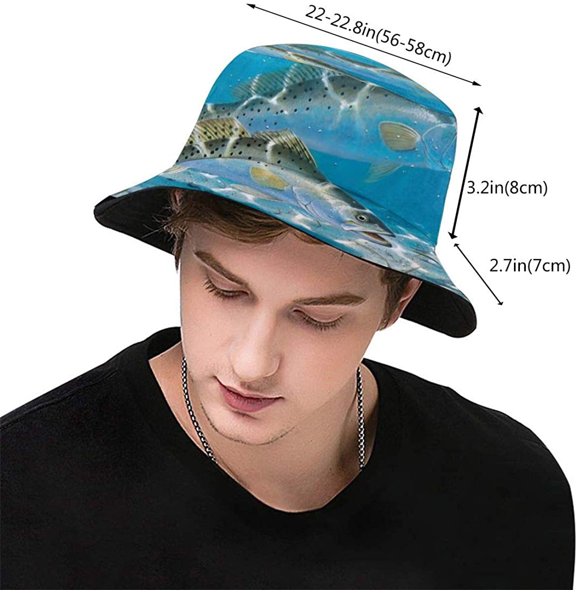 Women Packable Bucket Hat Fish Salmon 