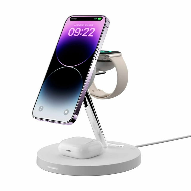 SwitchEasy Support de Charge Sans Fil Magnétique 4-en-1 PowerStation Blanc Charge Sans Fil