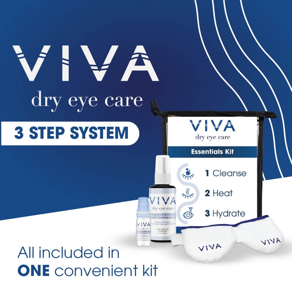 Amcon Viva Dry Eye Care Essentials Kit – 3-Step Relief with Hypochlorous Eyelid Spray, Dry Eye Mask & Hydrating Eye Drops