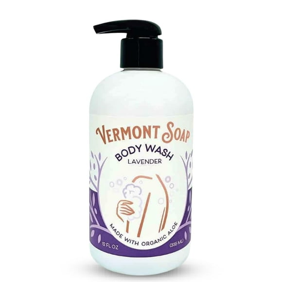 VERMONT SOAP Gel de baño natural con manteca de karité, gel suave para hidratar y calmar la piel, sin fragancia, para mujeres y hombres (lavanda 12 oz)