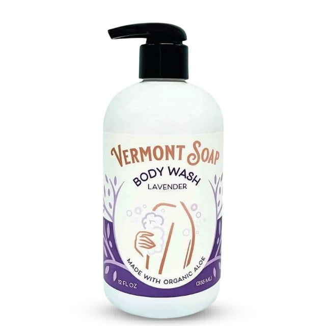 VERMONT SOAP Gel de baño natural con manteca de karité, gel suave para hidratar y calmar la piel, sin fragancia, para mujeres y hombres (lavanda 12 oz)