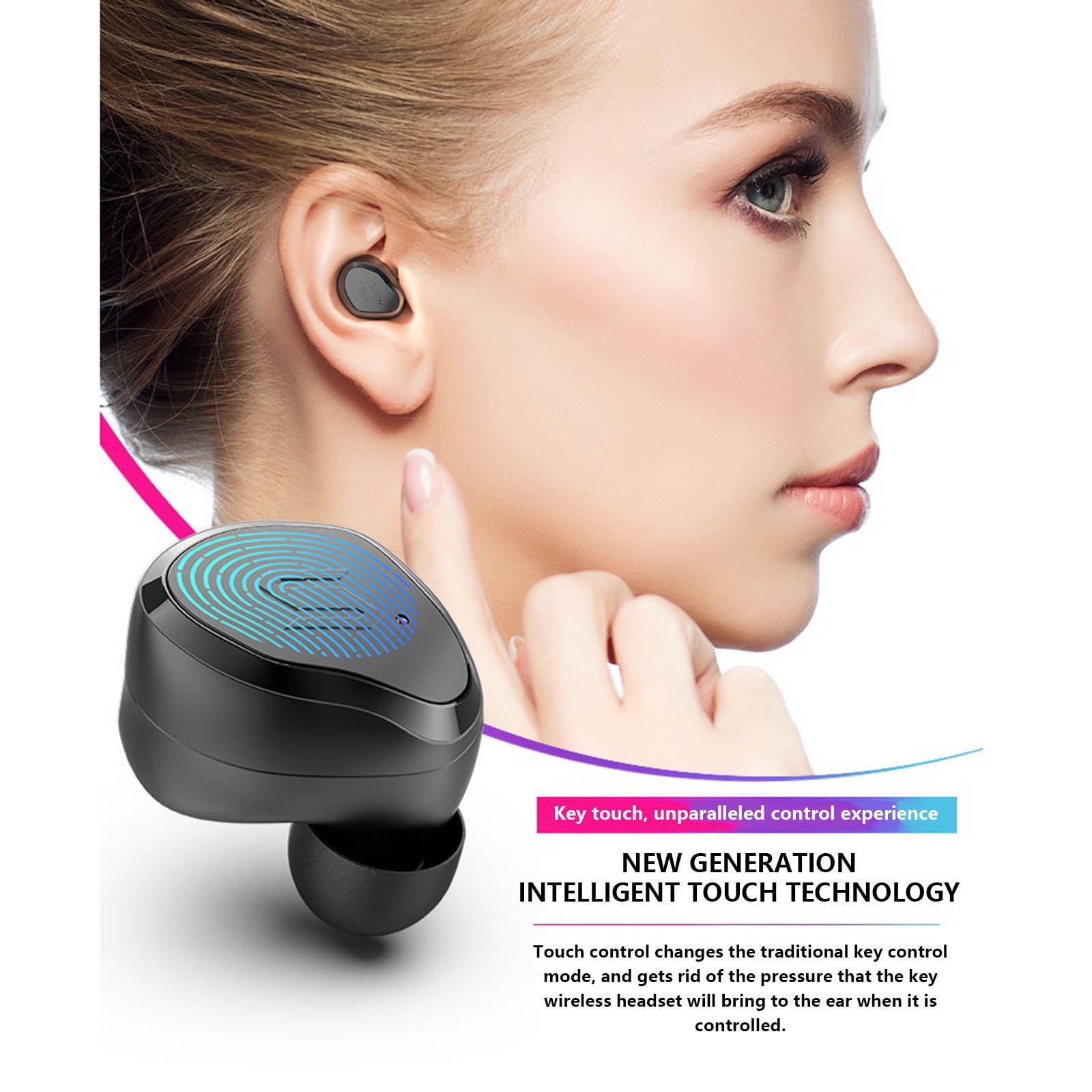 Bluetooth Headphones True Wireless Earbuds 60H Playback LED Power Display Earphones with Wireless Charging Case IPX5 Waterproof in-Ear Earbuds with Mic for TV Smart Phone Laptop Computer Sports,Black