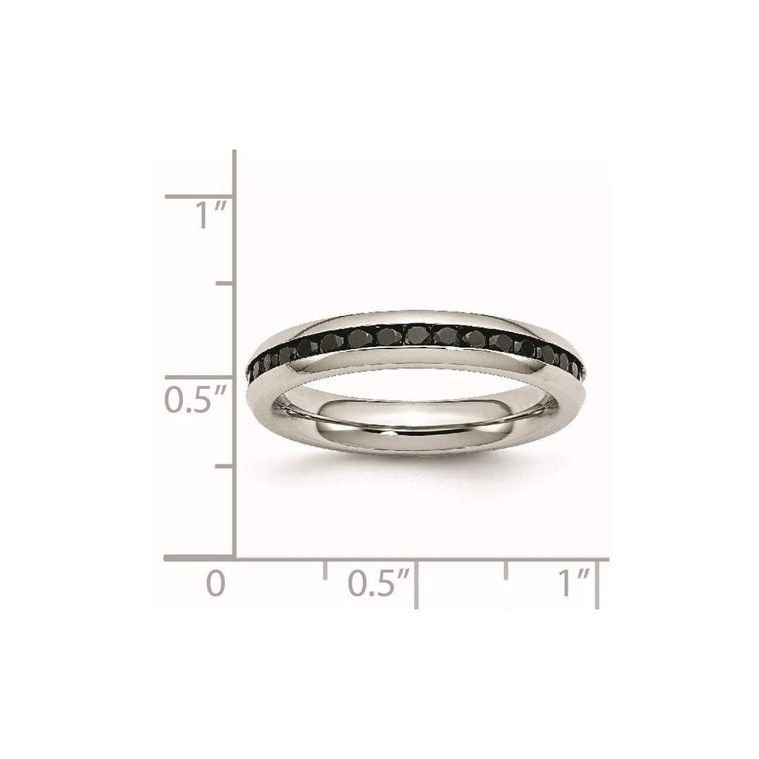 Stainless Steel Polished 4mm Black Cubic Zirconia Ring Size 6 Ring for Women