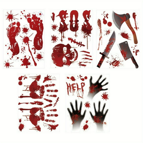 45pcs, Bloody Halloween Decorations - Knife Stickers, Window Clings, and Floor Decals for Horror Bathroom and Zombie Party Decorations - Perfect for Home, Room, and Bedroom Decor