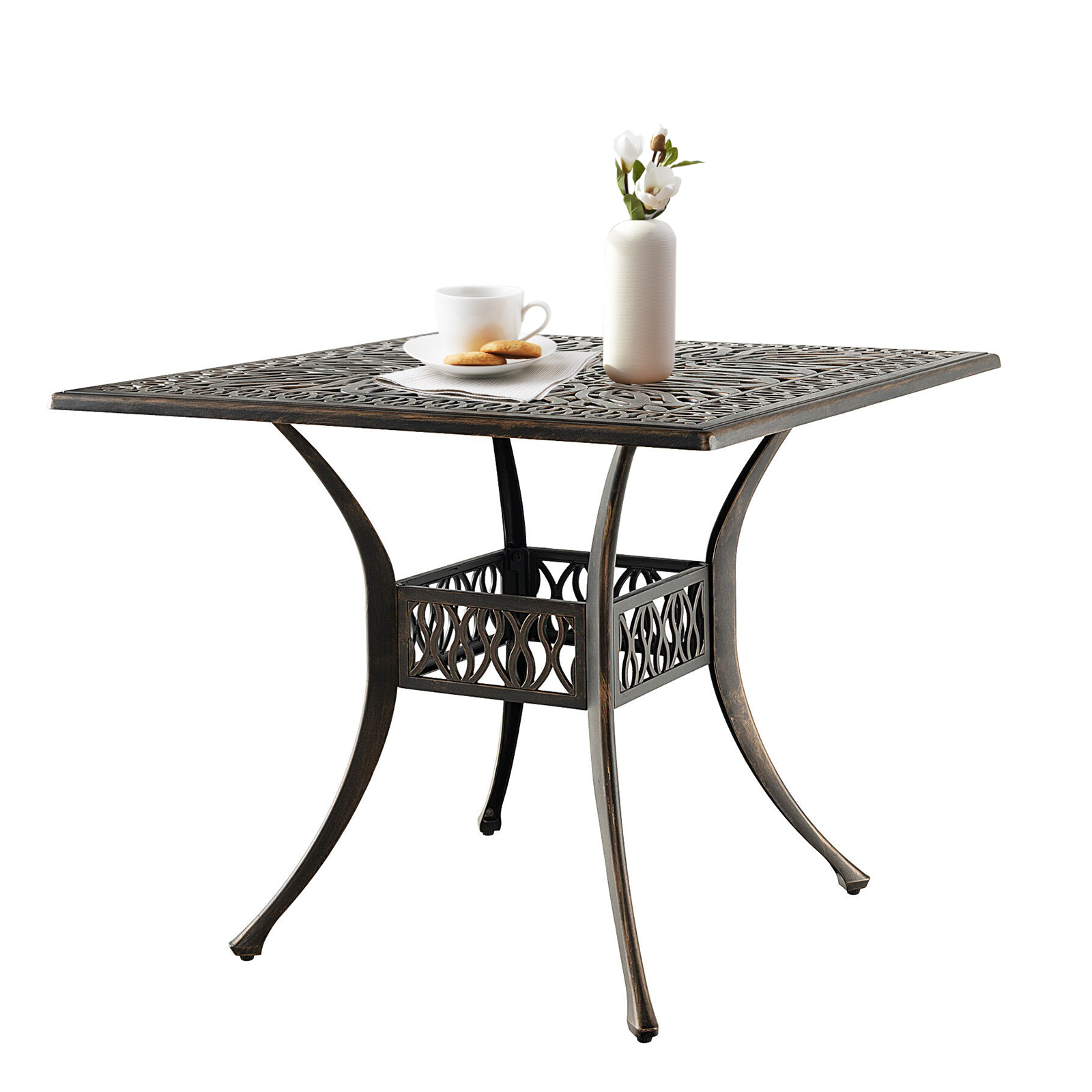 Vicamelia 35.4" Patio Square Dining Table, Cast Aluminum Umbrella Hole