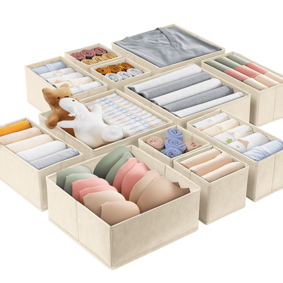 Criusia 15 Pack Drawer Organizer Clothes, Closet Organization and Storage Dividers for Clothing, Beige