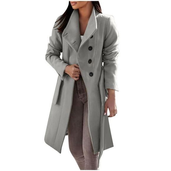 DPTALR Womens Autumn And Winter Lapel Woolen Cloth Coat Trench Jacket Long Overcoat Outwear