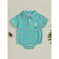 thumbnail image 3 of BemeyourBBs Baby Boy Golf Romper Short Sleeve Lapel Collar Stripes Print Bodysuit, 3 of 8