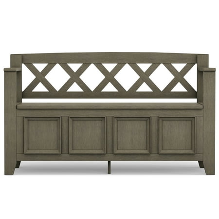 Simpli Home - Amherst Transitional MDF and Plywood Storage Bench with Backrest - Farmhouse Gray