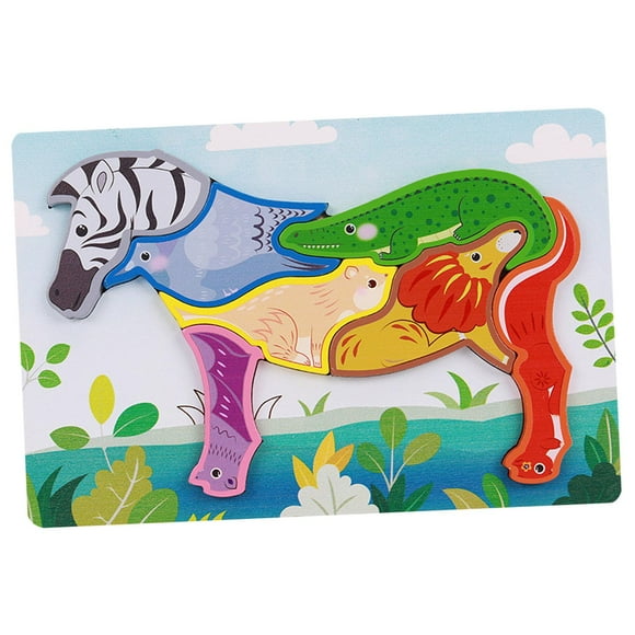 HILABEE Wooden Animal Puzzles Early Educational Animal Recognition Shape Matching Puzzle Zebra