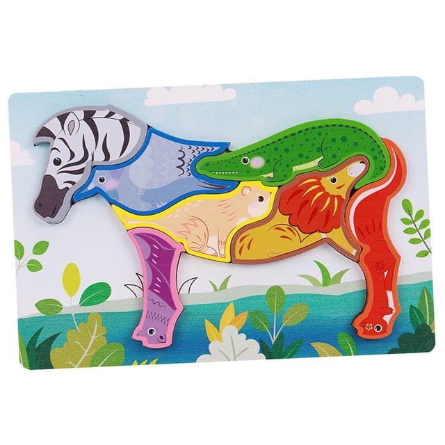 HILABEE Wooden Animal Puzzles Early Educational Animal Recognition Shape Matching Puzzle Zebra