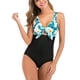 thumbnail image 2 of Traje de baño de una pieza para mujer, moda y ajuste delgado, cuello en V, nudo torcido en el pecho, traje de baño para mujer para nadar en la playa, hojas verdes sobre fondo blanco XXL, 2 of 7