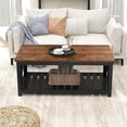 thumbnail image 3 of Farmhouse Coffee Table, Rustic Vintage Living Room Table with Shelf, 40 Black, 3 of 16