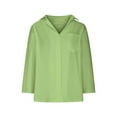thumbnail image 4 of BLVB Cotton Linen Shirts for Women Long Sleeve V Neck Collared Work Tops Comfy Pockets Office Blouses T Shirts Army Green, 4 of 7