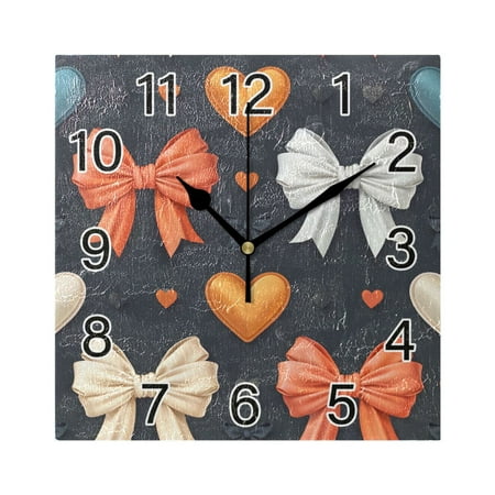Ryvnso Beautiful Bows Wall Clock Square Silent Non-Ticking Battery Operated 7.78