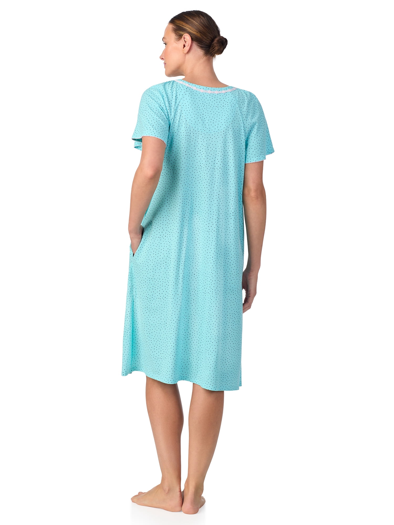 Aria Women's 100% Cotton Raglan Sleeve Smocked Neck Sleepwear 40" Gown, Sizes XS-5X