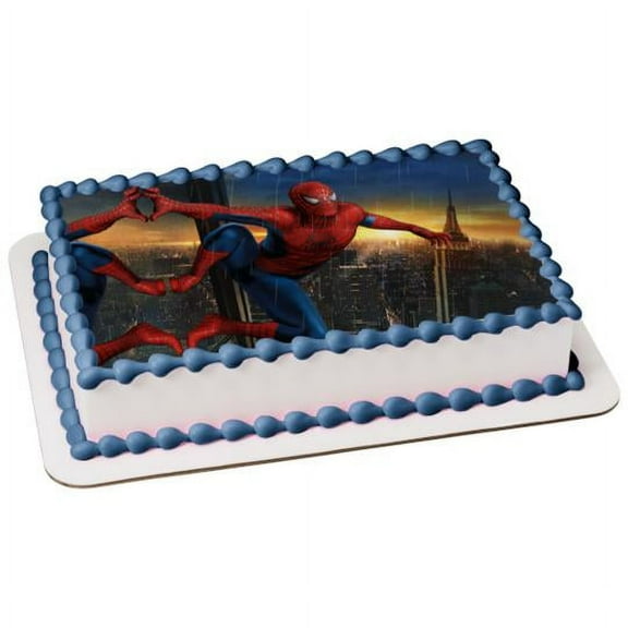 Spiderman City Skyline Edible Cake Topper Image ABPID05480