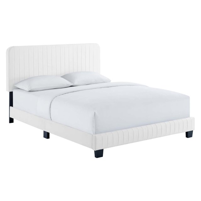 Celine Channel Tufted Performance Velvet Full Platform Bed White