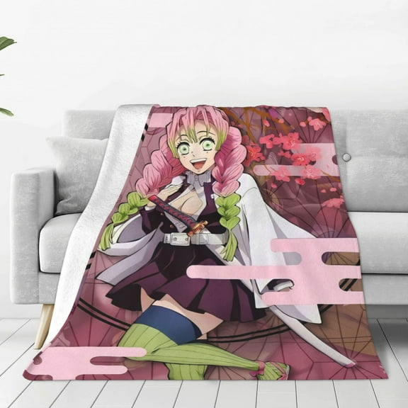 Kanroji Mitsuri Blanket Cute Character All Season Warm Fuzzy Plush Throw Blankets Soft Flannel Blankets for Couch Chair Bed Travel Home Decor 40"X30"
