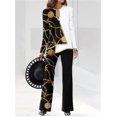 thumbnail image 1 of Primavera otoño Oficina señora Patchwork estampado mujeres conjunto a juego manga larga cuello en V Loungewear recto señoras traje Str ShuxiuWang 8390611197230, 1 of 1