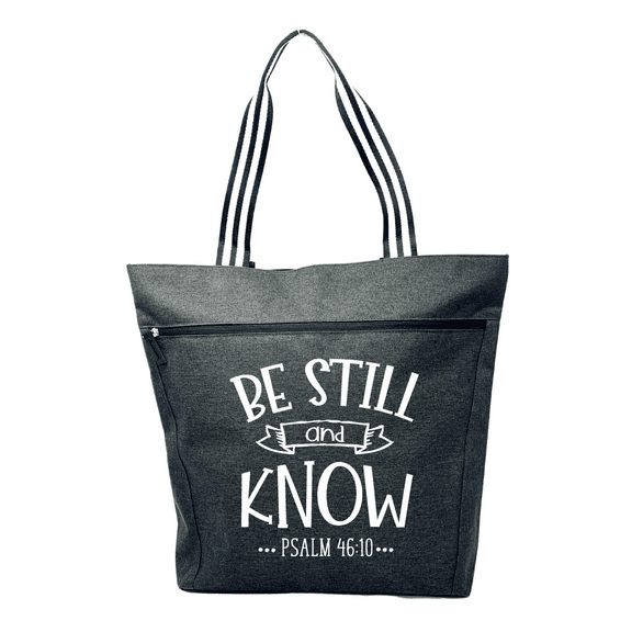 Be Still and Know Black Lexie Tote Bag