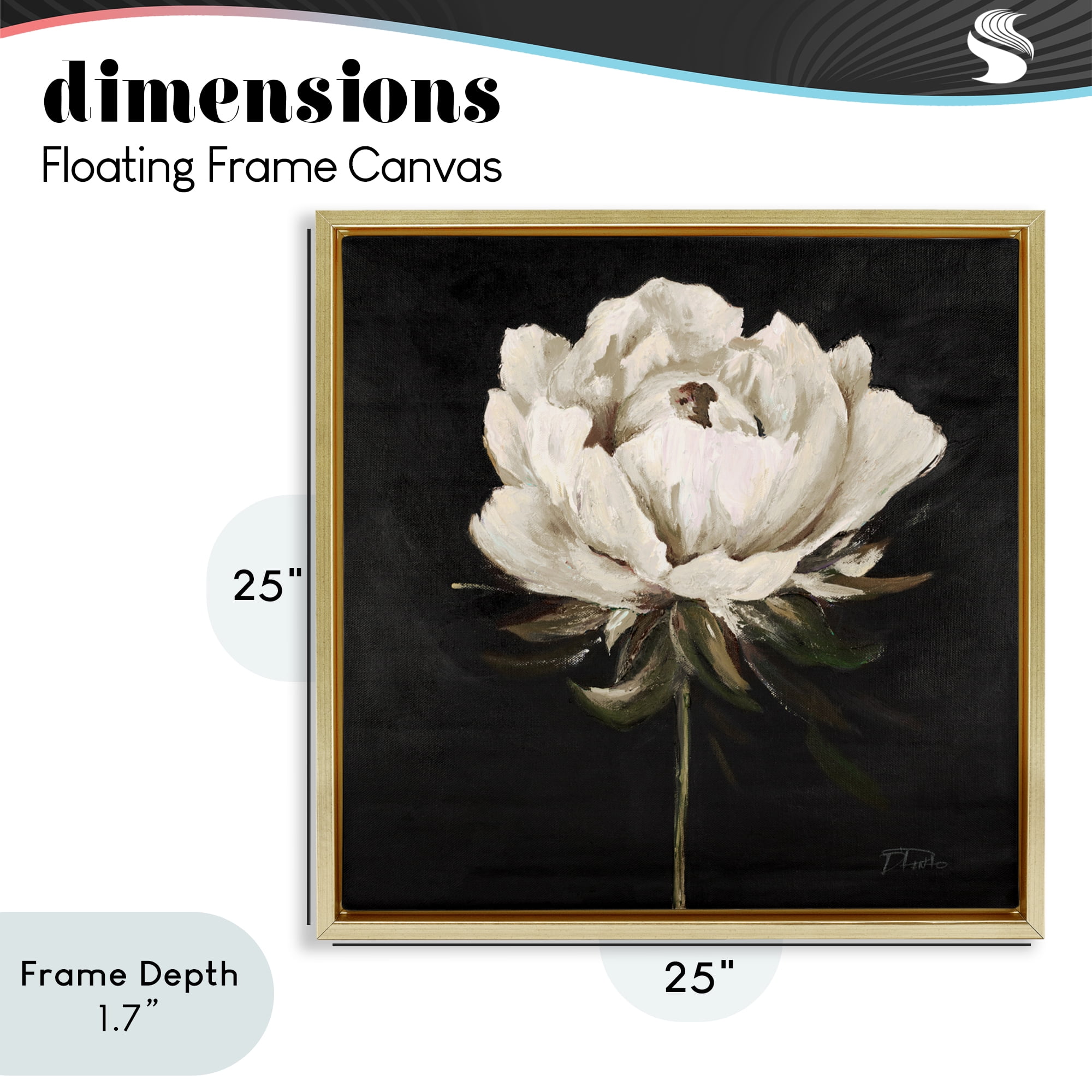 Stupell Industries Pretty Delicate Bloom on Black Gold Framed Floater Canvas Wall Art, design by Patricia Pinto
