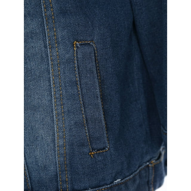 XUNZOO Veste en Denim Courte pour Femme à Boutons, Manches 3/4, Veste en Jean Lavée, Manteau d'Automne, Hauts, Bleu Foncé, 4TG