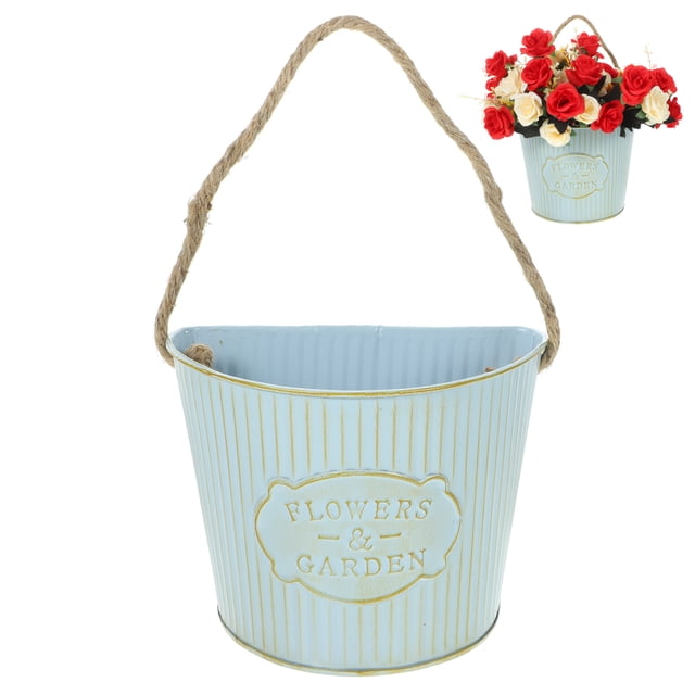 Metal Hanging Flower Pot Farmhouse Balcony Planter Flower Bucket Holder Vintage Dried Flower Container