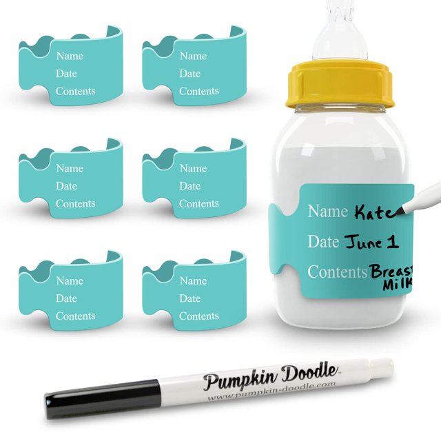 Etiquetas reutilizables para biberones Pumpkin Doodle, diseño calabaza, para escribir, 6 unidades