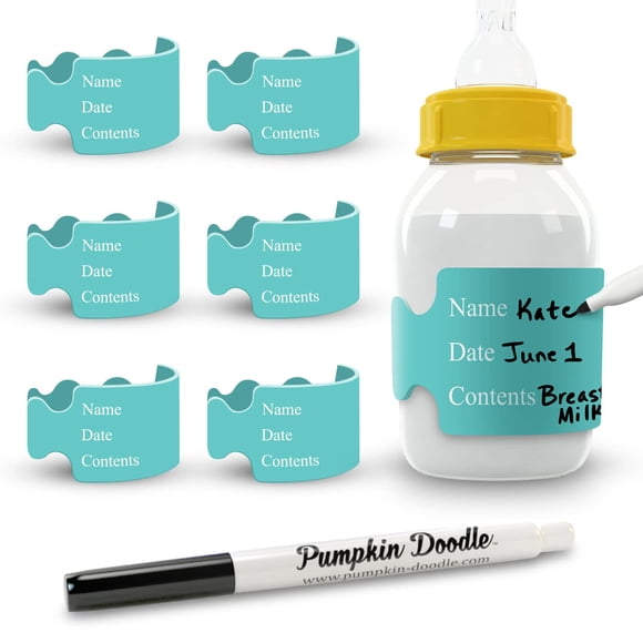 Etiquetas reutilizables para biberones Pumpkin Doodle, diseño calabaza, para escribir, 6 unidades