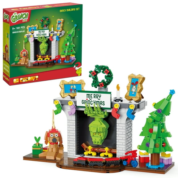 Brickcraft Grinch in Fireplace Brick Building Kit (591-Plastic Piece Set), Limited Edition Collectible, Christmas Décor, Toy Gift Idea for Boys and Girls Ages 8 Years Old and up