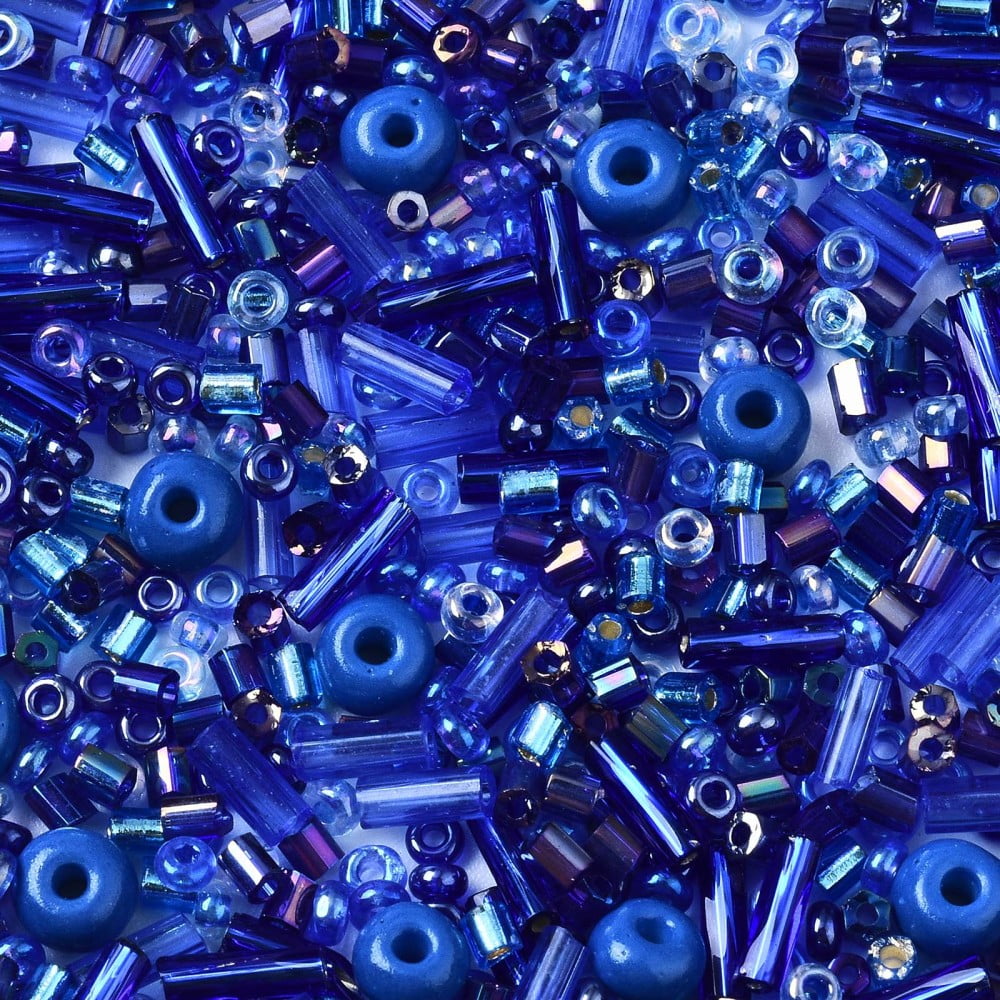 Glass Seed Beads Mixed Style Mixed Shapes Blue 1~7x2~4mm Hole: 0.7~1mm about 450g/pound