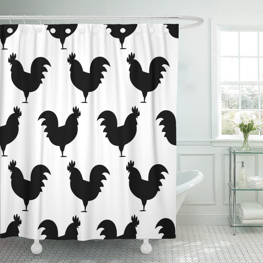 PKNMT Pattern Roosters Symbol of Year Black and White Silhouette
